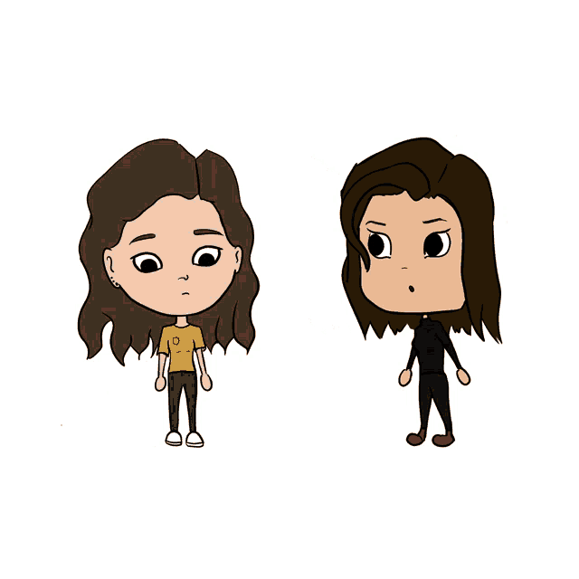 a cartoon drawing of a girl with a yellow shirt that says ' i ' on it