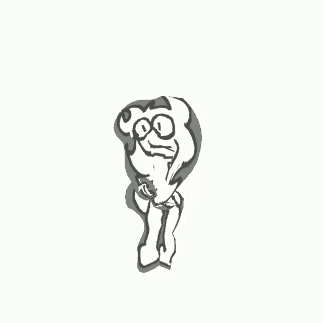 a black and white drawing of a cartoon character standing