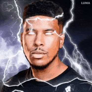 a man with lightning bolts coming out of his eyes