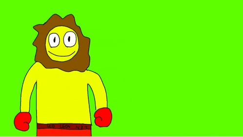 a cartoon of a lion standing next to a red monster