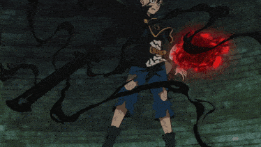 a cartoon character with a sword and a red object