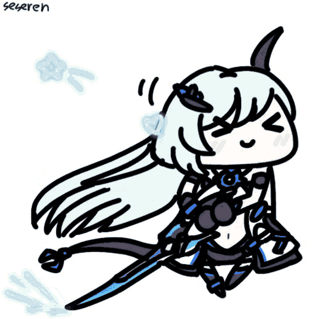 a drawing of a girl with a sword and the name severen on the bottom right