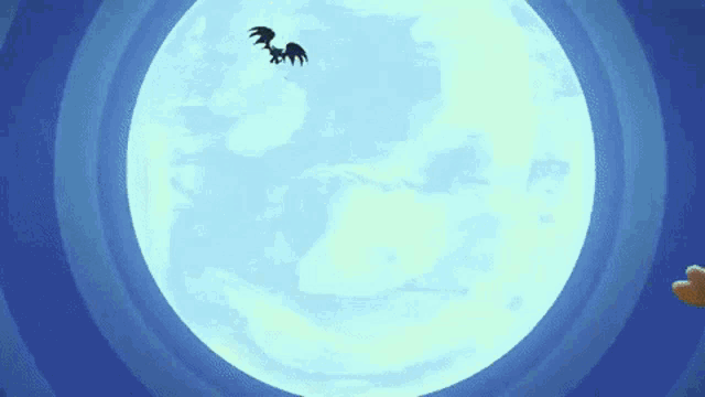 a cartoon scene with a full moon and a pumpkin in the foreground