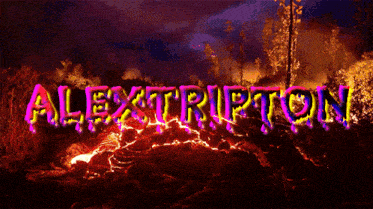 the word alextripton is glowing brightly on a dark background