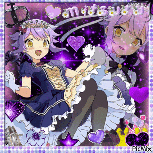 a picture of a girl with purple hair and the words i am hatsune on it