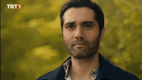 a man 's face is shown in front of a green background with trt1 written on it