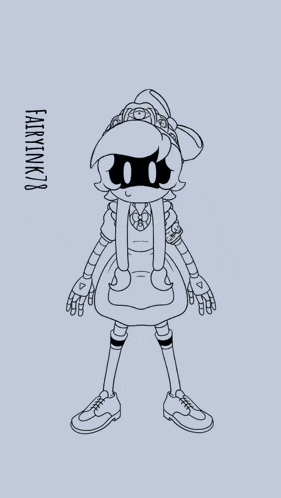 a black and white drawing of a girl with the name fairfinc78 on the bottom right