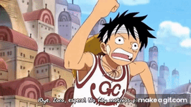 monkey d luffy from one piece is wearing a basketball jersey