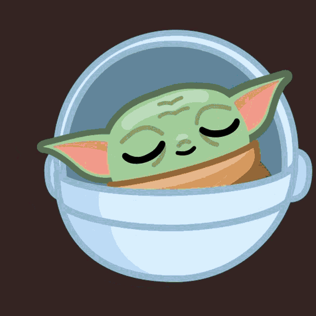 a baby yoda is sleeping in a helmet