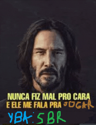 a man with long hair and a beard says nunca fiz mal pro cara and he me fala pra jogar