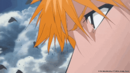 a close up of a person 's face with a watermark that says ' bleach ' on the bottom