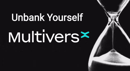 an hourglass with the words " unbank yourself multivers " on it
