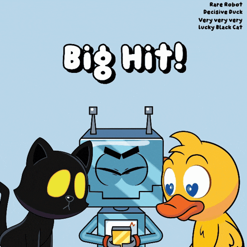 a poster for big hit shows a robot and a duck