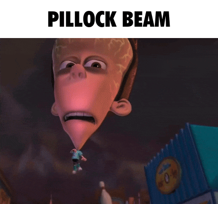 a cartoon character with a green beam coming out of his head and the words pillock beam below it