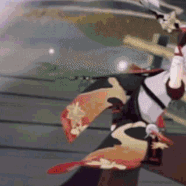 a cartoon character is flying through the air with a sword in his hand .