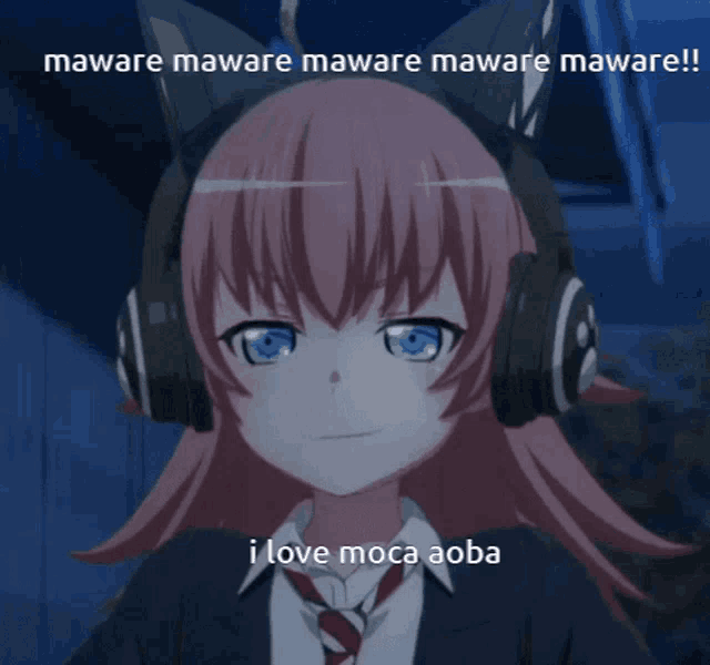 a picture of a girl wearing headphones with the caption " maware maware maware maware maware "