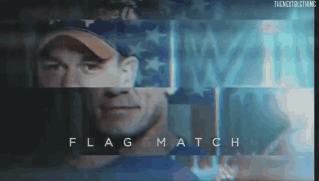 a picture of a man with the words flag match written on it