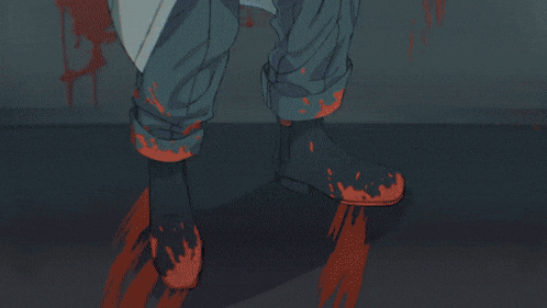 a drawing of a man with blood coming out of his hands