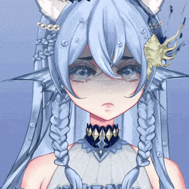 a drawing of a girl with blue hair and a choker