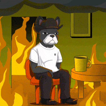 a cartoon of a dog wearing a cowboy hat and a white shirt with the letter u on it