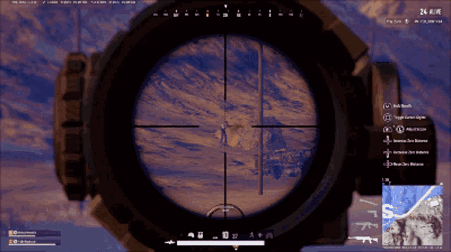 a screenshot of a video game shows a sniper aiming at someone