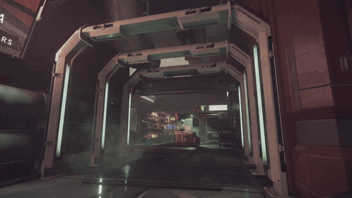 a tunnel with a sign that says rs in the background