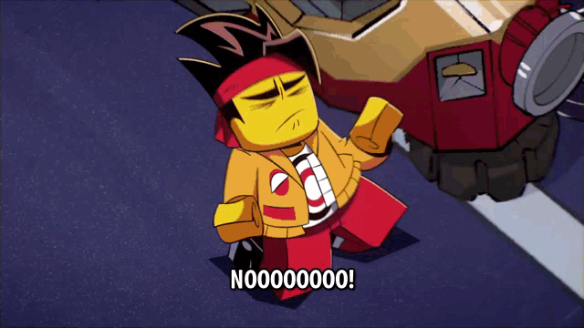 a cartoon character with the word no written on his face