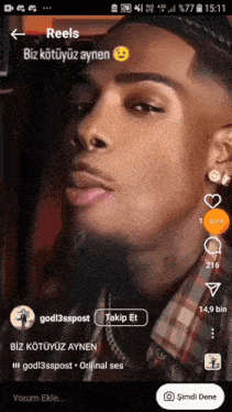 a screenshot of a man 's face with the words reels on the bottom