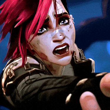 a close up of a woman 's face with red hair