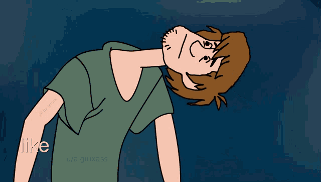 a cartoon of a man with a long neck and the words " like what the fuck is " below him
