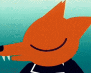 a close up of a cartoon fox with a smile on its face