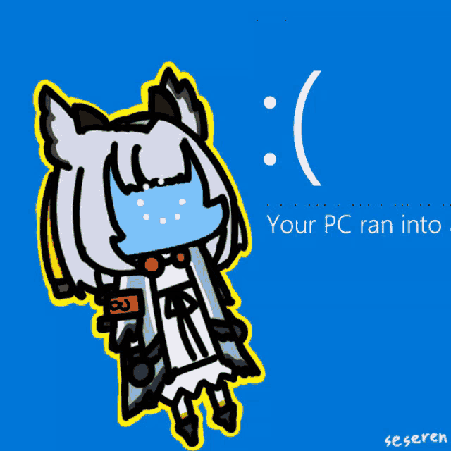a drawing of a cat with a smiley face and the words your pc ran into