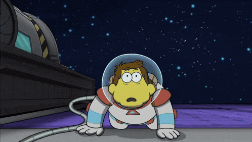 a cartoon character in a space suit is crawling
