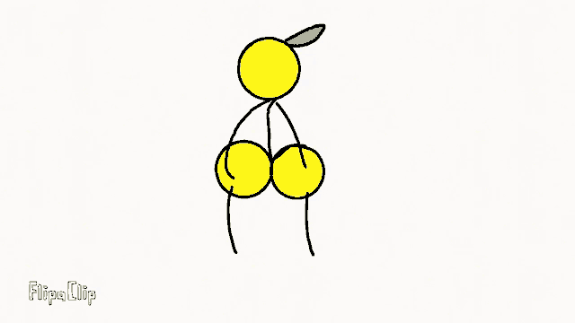 a drawing of a stick figure with a green leaf on his head .