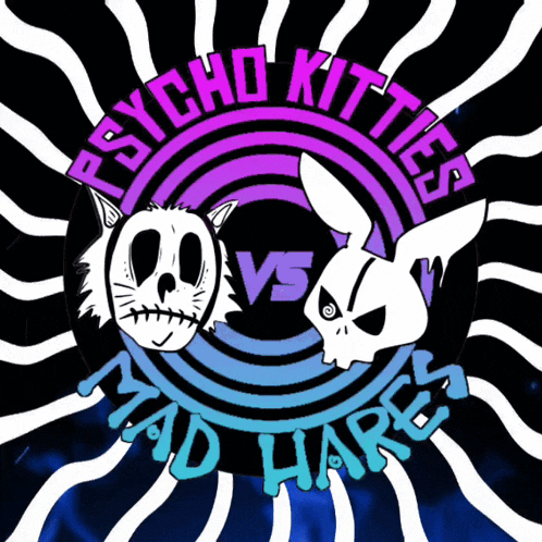 a logo for psycho kitties mad hares with a cat and rabbit