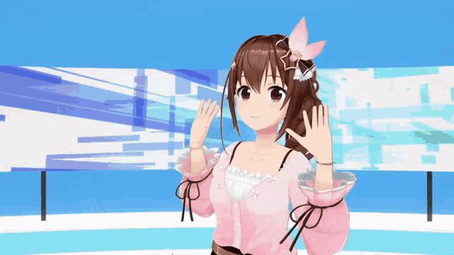 a girl in a pink dress with a flower in her hair