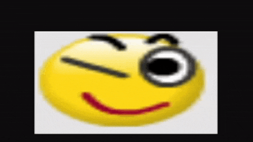 a yellow smiley face with black eyes and a red mouth is winking .