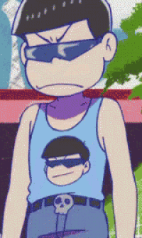 a cartoon character is wearing sunglasses and a blue tank top