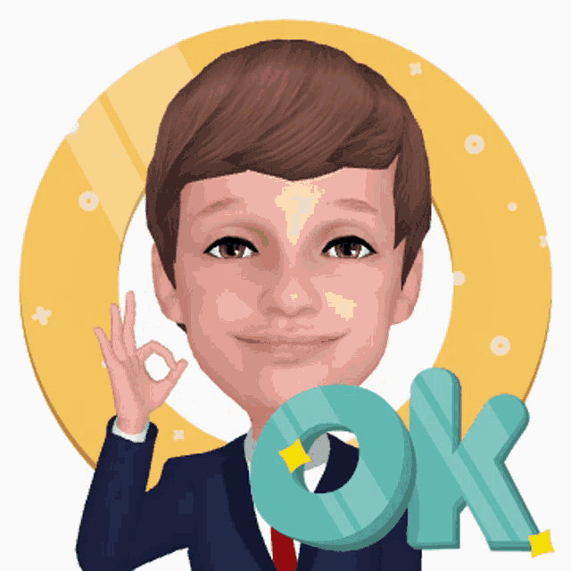 a boy in a suit giving the ok sign