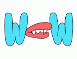 a cartoon drawing of a mouth with its mouth open and the word wow written on it .