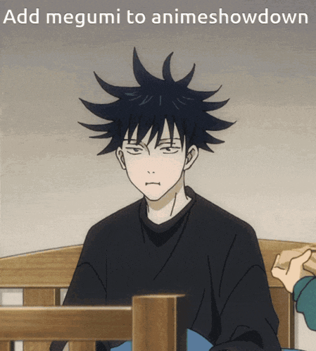 a cartoon of a person with the words add megumi to animeshowdown on the bottom