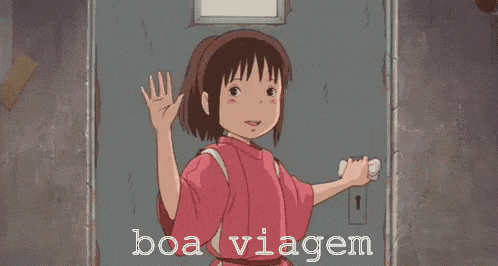 a cartoon girl is standing in front of a door and waving at the camera .