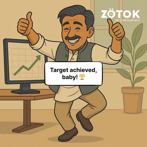 a cartoon of a man giving a thumbs up next to a sign that says " target achieved baby "