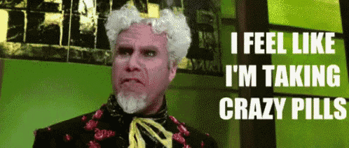 a man with white hair and a beard is talking about taking crazy pills .