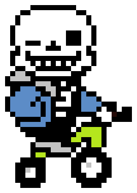 a pixel art of sans riding a motorcycle