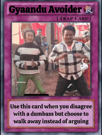 a card that says gyaandu avoider on the top of it