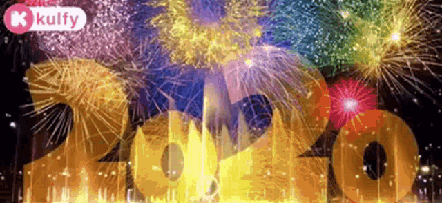 a fireworks display with the numbers 2020 in front of it