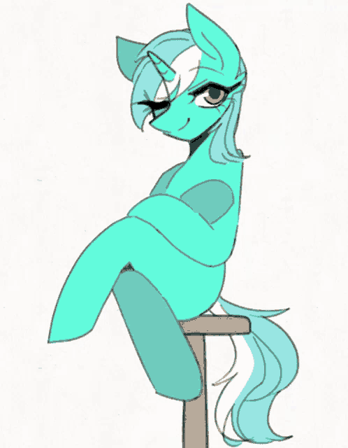 a drawing of a pony sitting on a bench