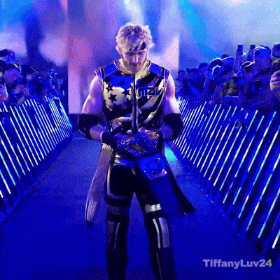 a wrestler is walking through a tunnel with tiffanyluv24 written in the corner