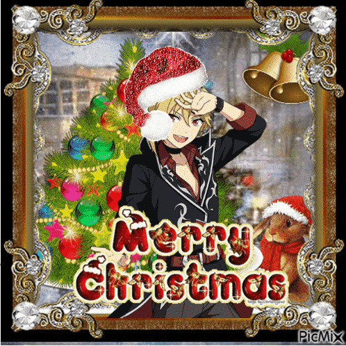 a picture of a man wearing a santa hat with the words merry christmas on it